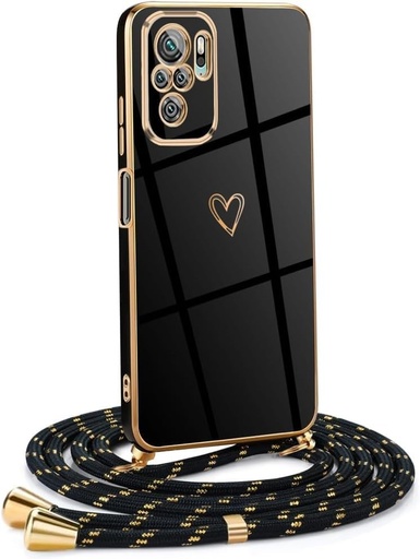 Lant pentru telefoane mobile pentru femei si fete compatibil cu Xiaomi 13 5G - Husa din silicon cu curea - Husa pentru telefon mobil pentru Xiaomi 13 5G Heart Love Design Electroplating - in negru auriu