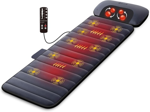 Covoraș de masaj încălzit Comfier, saltea de masaj pentru întregul corp cu pernă detașabilă pentru masaj Shiatsu pentru gât, 10 motoare vibrante, 4 plăcuțe de încălzire, pentru spate și umeri