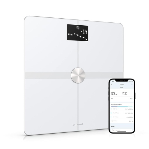 Withings Body+ - Cantar inteligent Wi-Fi cu functie de compozitie corporala, grasime corporala, IMC, masa musculara, masurare a procentului de apa, cantar digital pentru grasimi corporale, sincronizare aplicatie prin Bluetooth sau Wi-Fi, alb, Defect, Pentru Piese