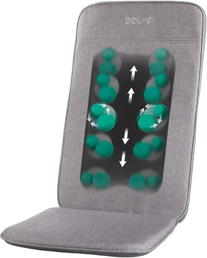 Husa scaun cu masaj Shiatsu Beurer MG 202, masaj Shiatsu pentru casa si birou, 2 nivele de intensitate, spatar subtire, potrivita pentru fotolii, canapele si scaune de birou, design modern, gri deschis