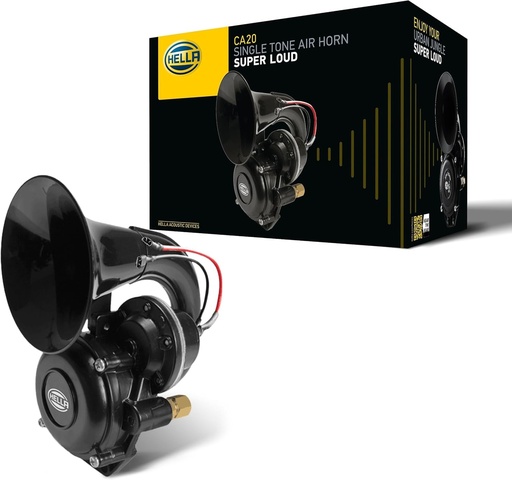 Claxon . Goarna HELLA - Claxon de camion - Fanfara - CA20 - 115dB(A) - Gama de frecventa: 400Hz - Ton inalt - Electric-pneumatic - ECE - Culoare carcasa: negru - 3PA 013 410-041