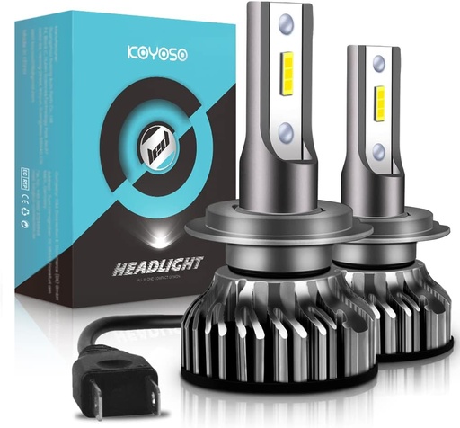 Bec LED KOYOSO H7, faruri 10000LM pentru mașină și motocicletă, becuri auto de schimb pentru lămpi cu halogen și kit xenon, 12V 6000K, 2 becuri