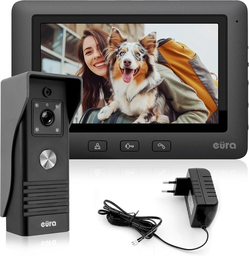 EURA Black VDP-45A3 Alpha, interfon video cu 4 fire, culoare 7 inchi, negru, 1 monitor