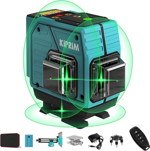 Nivel laser cu autonivelare de 40M, cruce verde 3x360°, mod puls, 12 linii orizontală și verticală, impermeabil IP54 cu baterie reîncărcabilă