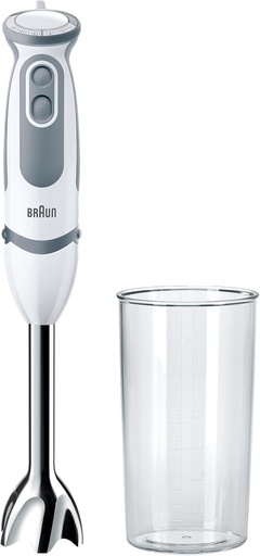 Blender de mână Braun MQ 5200WH - Blender de mână MultiQuick 5 Vario cu bază de blender din oțel inoxidabil, 1000 W, incl. Cană de amestecare și măsurare de 600 ml, alb/gri