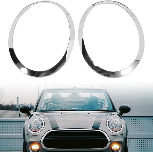 JAOGAUS Pachet de 2 inele pentru faruri compatibile cu MINI COOPER F55 F56 F57 2014-2018, inel decorativ pentru faruri fata stanga si dreapta, capac inele pentru cadru faruri auto (argintiu)