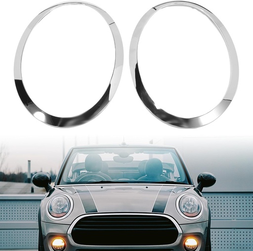 JAOGAUS Pachet de 2 inele pentru faruri compatibile cu MINI COOPER F55 F56 F57 2014-2018, inel decorativ pentru faruri fata stanga si dreapta, capac inele pentru cadru faruri auto (argintiu)
