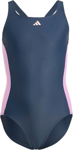 Costum de baie adidas Madchen Cut cu 3 dungi, Aurora Ink/Preloved Purple/Pink Spark, 4-5 ani
