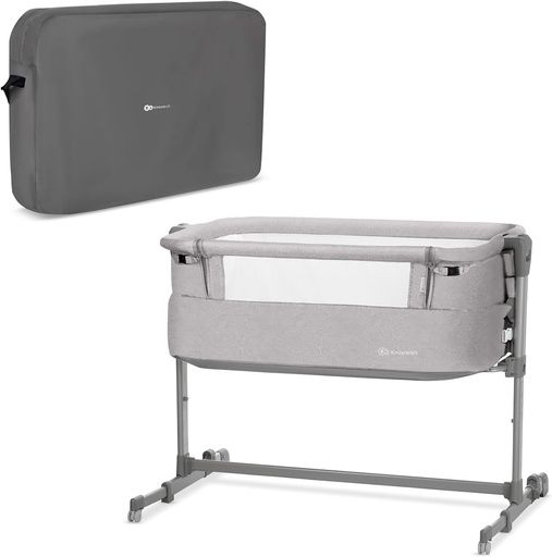 Kinderkraft NESTE UP Co-Sleeper Pat, Pat pentru bebeluși, Pat suplimentar, Pat pentru copii, Pat de călătorie, 2 în 1, Înălțime reglabilă, cu accesorii, Saltea, Construcție ușoară 9 kg, Gri