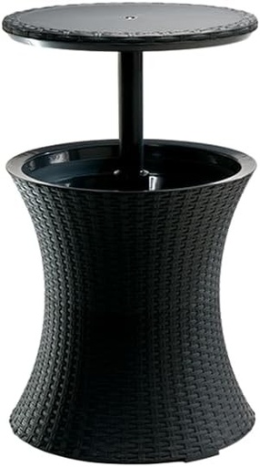 Keter Pacific Cool Bar, masa de cocktail 3 in 1, masuta de cafea si racitor de gheata de exterior in aspect ratan, protejat la UV si rezistent la intemperii, antracit, lada frigorifica volum 30l