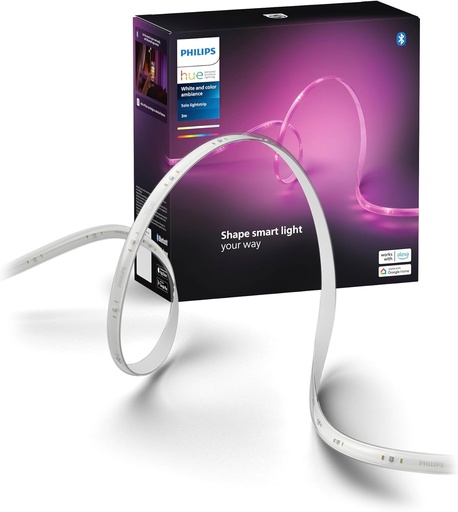 Set de bază pentru interior Philips Hue Smart LED Solo Lightstrip de 3 m, pachet de 1, control cu ​​aplicația Hue, funcționează cu Alexa, Asistent Google și Apple HomeKit, alb