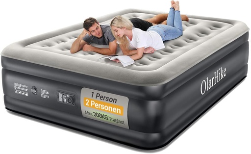 Saltea pneumatică OlarHike pentru 2 persoane, Pat cu aer autogonflabil cu pompă integrată, Pat pentru oaspeți autoumflabil, Saltea pentru oaspeți, Saltea gonflabilă pentru camping sau uz casnic - 203 x 152 x 46 cm