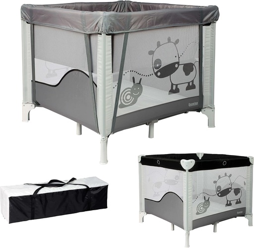 Looping - Tarc pliabil pentru copii 90 x 90 cm Black Emotion | Cu scaun de ridicare și reglabil pe 2 niveluri, geantă de transport inclusă | Pentru bebelusi si copii pana la 15 kg