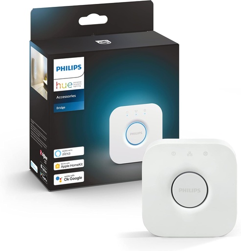 Element de control Philips Hue Bridge pentru sistemele de iluminat Hue, centru de control inteligent pentru controlul lămpilor Hue Smart Home, compatibil cu control vocal și prin aplicație de oriunde