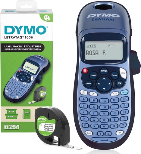 Producator de etichete DYMO LetraTag LT-100H | Imprimanta portabila de etichete | Tastatura ABC / Afisaj LCD cu 13 caractere | Perfect pentru birou sau acasa