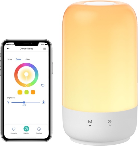 Lampă de noapte LED inteligentă Meross, reglabilă la atingere, funcționează cu Apple HomeKit, lumină de noapte LED WiFi care schimbă culoarea funcționează cu Alexa și Google Home, lumină de noapte RGBWW cu sincronizare pentru camera de zi