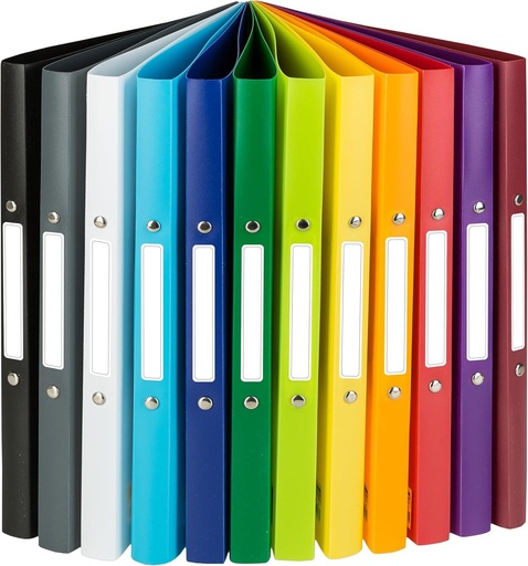 Idena 10426 - Legatura cu inele DIN A4, set de 12, mecanism cu 2 inele cu diametrul de 16 mm, latimea cotorului de 2 cm, in 12 culori diferite, potrivita pentru cca. 30 de coli de 80 g/m²