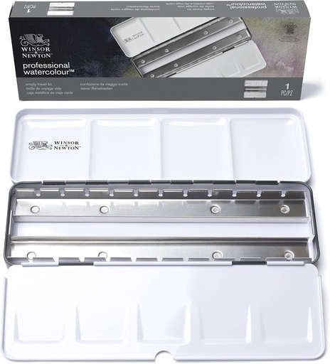 Acuarelă profesională Winsor & Newton - Cutie metalică de călătorie goală cu 12 compartimente