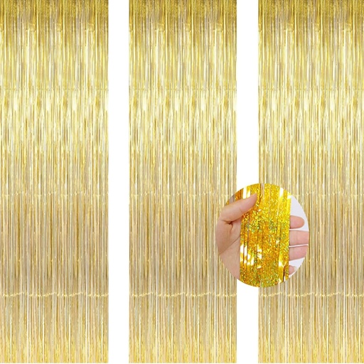 AILEXI Pachet de 3 Perdele din folie de folie cu franjuri Stralucitoare Draperie Decorare usa fereastra pentru ziua de nastere Accesorii pentru petreceri de nunta 3ft * 8ft - Laser Gold