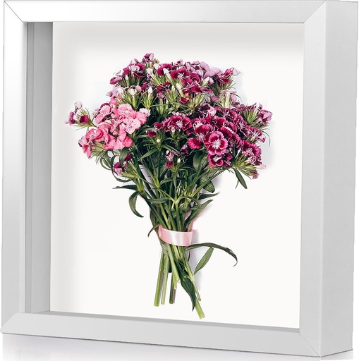 BLUESEABUY Ramă foto 3D pentru umplere 22,86 x 22,86 cm Ramă foto albă cadru 3D cu obiecte 3D adâncime 3 cm Potrivit pentru articole, flori, cadouri de nuntă sau suveniruri (alb)