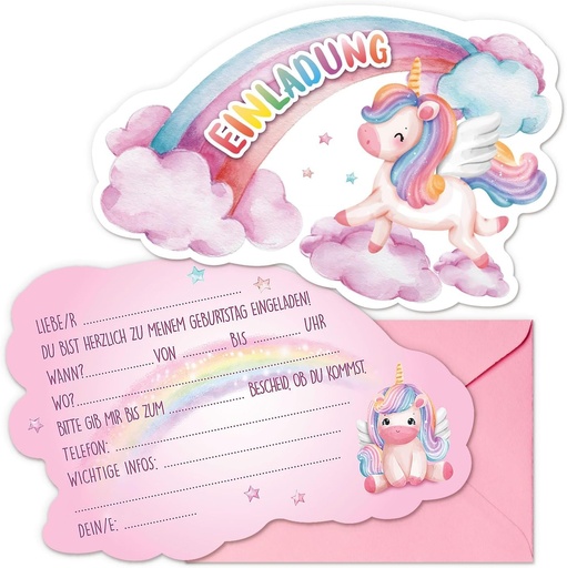 GEBETTER 12 Invitatii cu unicorn curcubeu pentru zilele de nastere ale copiilor 14 x 9 cm Invitatie la petrecere de nastere Inscriere la scoala pentru fete si baieti Invitatii de aniversare pentru copii Petrecere de aniversare Petrecere de copii
