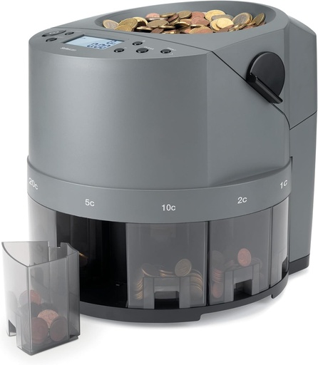Contor de monede Safescan 1450 care numara si sorteaza rapid volume mari de monede euro mixte - Contor de monede care sorteaza monede dupa denominatie - Contor de monede pentru numarare continua a monedelor