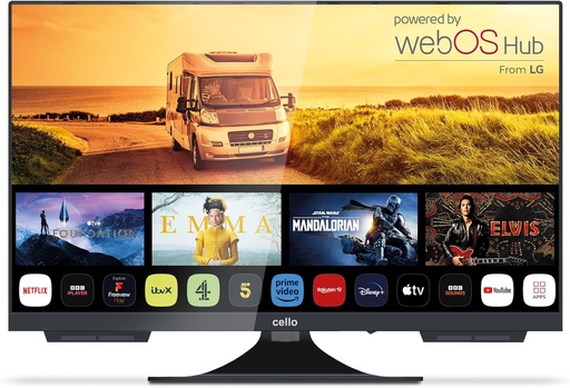 Cello C2224WS Trav 22" pollici SMART Full HD Camping Travel TV fără cadru Triple Tuner Bluetooth WebOS de LG Pitch Perfect Speaker Camper camion barca Fabricat în Europa [2024]