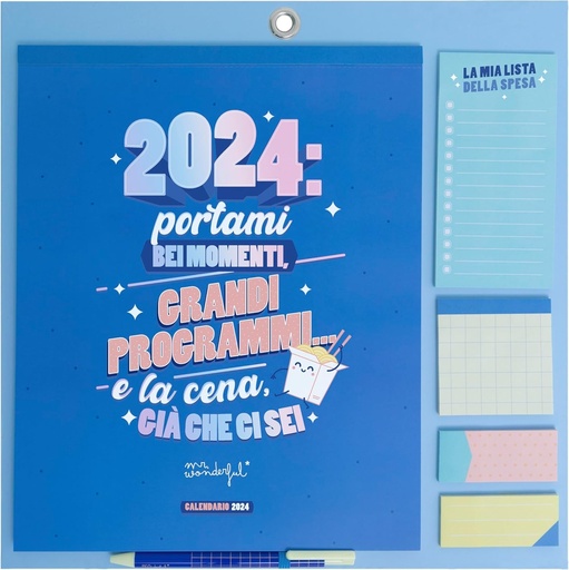 Mr. Wonderful - Calendar de perete magnetic albastru 2024 - Aduceti-mi momente bune, planuri grozave... si cina, ... 34 x 35 x 0,5