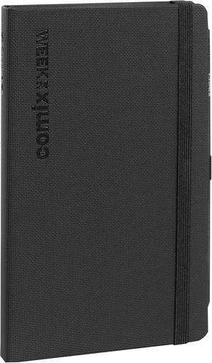 COMIX, Vertical mare - Planificator saptamanal de 12 luni 2024, inchidere elastica si bucla elastica pentru creion sau pix, husa PU rezistenta la caldura, semn de carte dublu - 13x21 cm - Tenax negru