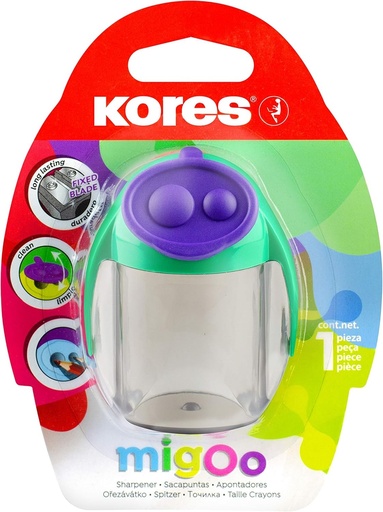 Kores - MigOo: Ascutitoare de creion cu doua orificii cu recipient de colectare pentru copii si studenti, design unic si distractiv, rechizite scolare si de birou, pachet de 1 bucata in 5 combinatii de culori asortate
