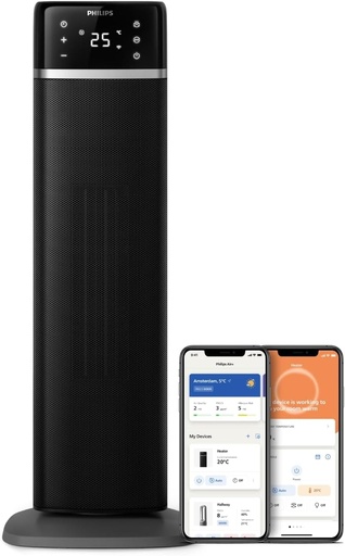 Radiator cu ventilator din ceramică Philips Seria 5000, tehnologie de încălzire ceramică, controlat AI pentru economisirea energiei, se încălzește în 2 secunde cu 5 funcții de siguranță integrate, control prin aplicație, gri (CX5120/11)
