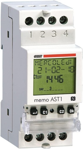 VEMER VE344800 MEMO AST1 - Comutator astronomic pentru crepuscul, temporizator cu programare pentru apus si rasarit, interfata NFC cu smartphone si aplicatie dedicata, alb