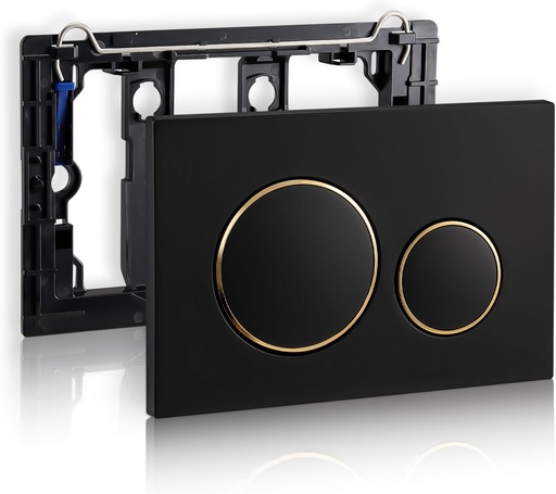 Placa de comanda Empyreal cu set de parghii de incasare si cadru de montare, placa de actionare potrivita pentru Geberit Sigma 20, dubla clasa, 1 bucata (fundal negru si cerc auriu).