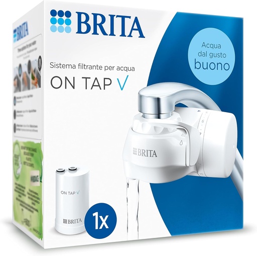 BRITA ON TAP V incl. 1 x filtru de apă de la robinet V (4 luni) - reduce clorul, PFAS, particulele mici și metalele - indicator manual de viață al filtrului
