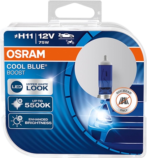 OSRAM COOL BLUE BOOST H11, far cu halogen, 62211CBB-HCB, autoturism 12 V, duobox (2 unitati), numai OFFROAD