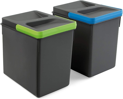Emuca 8197723 - Cos de sortare deseuri pentru baza decupata, Plastic, Gri antracit, Inaltime 216 mm, 6 L, Set 2 cosuri (2 x 6 L)
