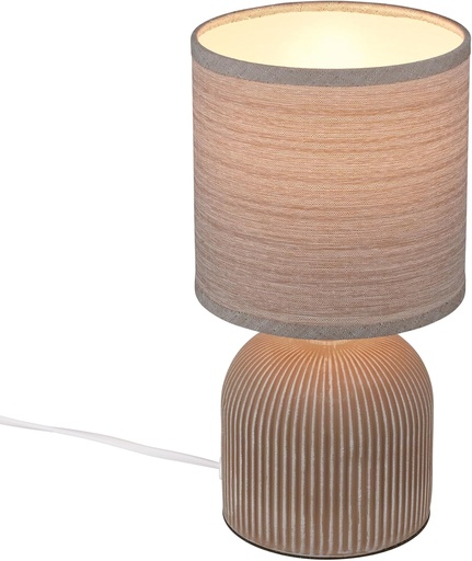 BRILONER - Lampă de masă cu abajur din material textil, întrerupător cu cablu, bază ceramică, lampă, lampă de noptieră, lampă de masă, lampă decorativă, 15x28 cm (DxH), maro