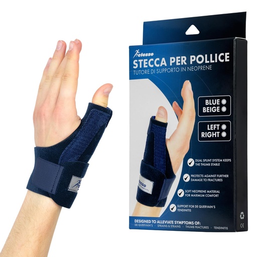 Aparatul pentru degetul mare din neopren Actesso pentru ameliorarea durerii și a rănilor, tenosinovita De Quervain, tendinită și entorse. Disponibil pentru dreapta sau stânga (Universal, Stânga, Albastru)