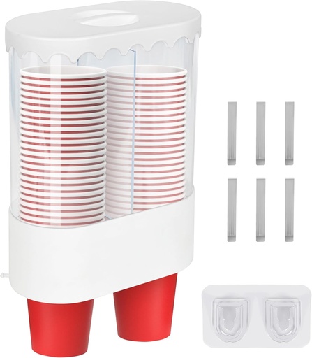 Suport pentru pahare cu tub dublu Belle Vous - Dozator pentru cesti de cafea si pahare de plastic de unica folosinta - birou, casa, sala de sport si baie