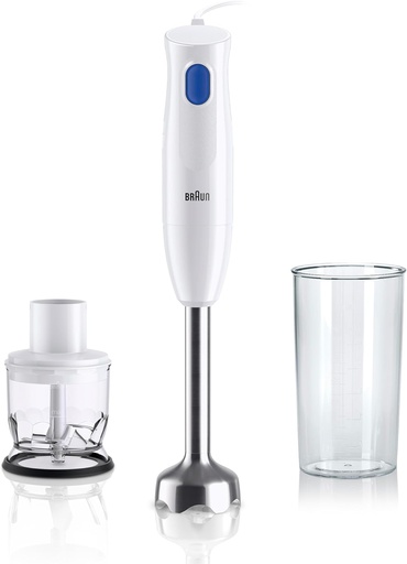 Braun MultiQuick 1 MQ10.201MWH cu 5 ANI DE SERVICE, blender de mână ușor, tehnologie EasyTwist, tocător de 350 ml și ulcior de 600 ml inclus, 450 W, alb