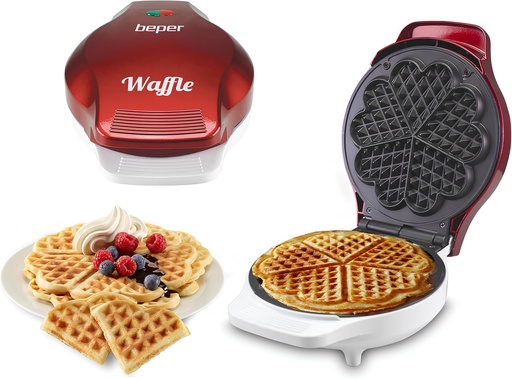 Beper - aparat de vafe, 5 vafe odata, farfurie antiaderenta de 18 cm, 800-100 W - rosu/alb