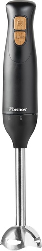 Blender de mana Bestron, blender de mana cu 2 niveluri de viteza si maner ergonomic, inclusiv functie Turbo la peste 14.000 rpm, ax detasabil, Culoare: negru/lemn