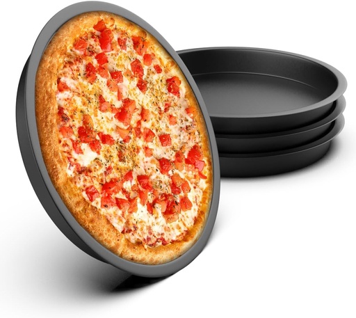 YIDOUJIN Tava Pizza Diametru 20cm, Set 4 Forme pentru Pizza Tavi Rotunde din Otel Carbon, cu Strat Dublu Antiaderent