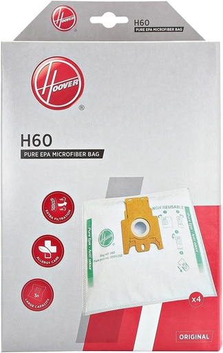 Pungi pentru aspirator Hoover H60, originale, microfibra, EPA pur, sistem anti-miros cu carbune activat, compatibile cu aspiratoarele Hoover, 4 buc.