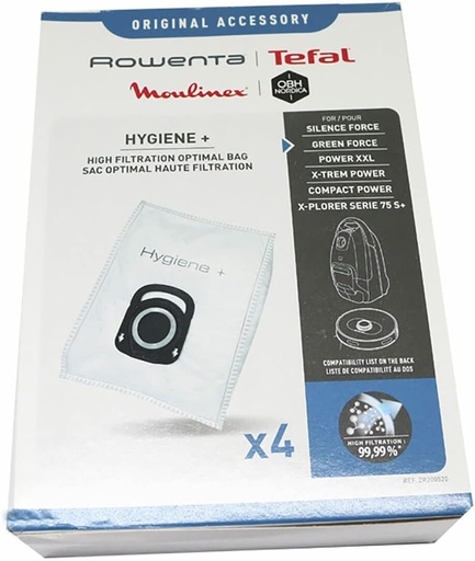 Rowenta ZR200520 Saci cu filtrare înaltă Igienă + OPTIMAL, 19,5 x 27,5 cm, 4 conturi (Pachet de 1), Weiß