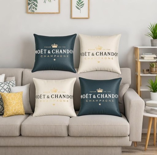 Husa de perna pentru canapea, huse de perna decorative sampanie si neagra, 45 x 45 cm, set de 4, bumbac, in, simplu, perna canapea, cotiera din material natural de in