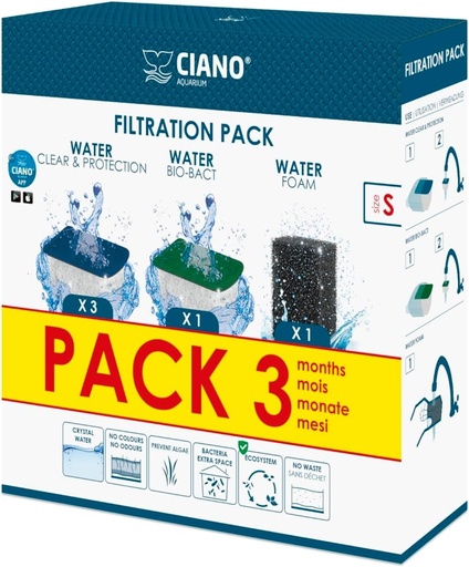 CIANO, Consumabile de acvariu - Cartuse de filtru de schimb pentru filtru de acvariu - Pachet 3 luni, marimea S - Apa cristalina pentru pesti, fara impuritati si fara miros - Curatare eficienta