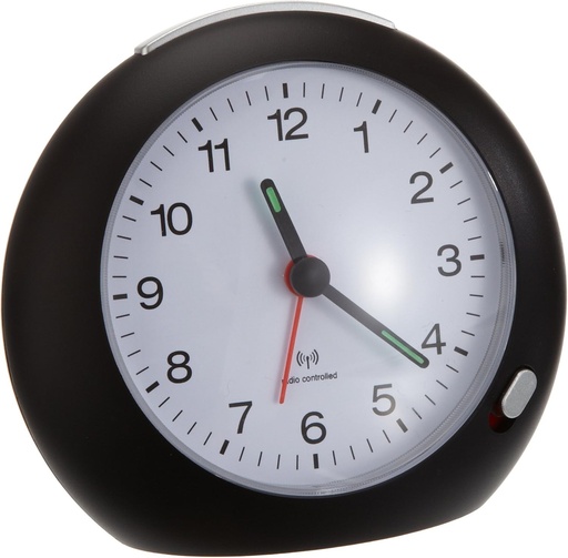 Ceas radio cu alarma analogic TFA Dostmann, 98.1037, cu functie de alarma, maini luminoase, negru, L 110 x L 48 x H 101 mm
