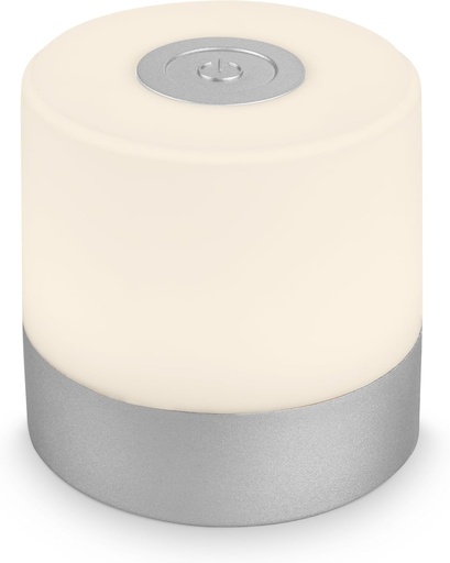 BRILONER - Lampă de masă mini LED fără fir cu atingere, reglabilă în trepte, culoare lumină alb cald, lampă de noptieră, lampă de citit, lampă de camping, lampă de masă, lampă cu baterie, lampă tactilă, 7 x 7 cm, crom-mat