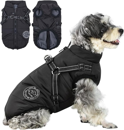 Savlot Jachetă pentru câini Vestă de iarnă Jachete Palton pentru câine Pulover pentru câine Costum de schi pentru animale de companie Vestă căptușită din bumbac fără mâneci cu cureaua pentru piept - Negru, 3XL
